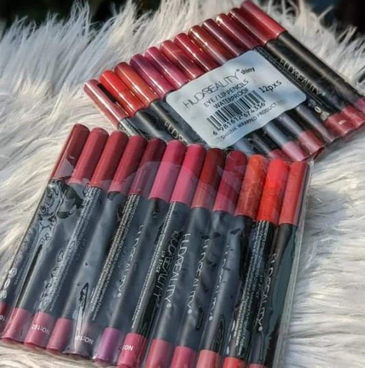 Huda Beauty Lip Pencil | Long-Lasting Matte Lip Liner | Waterproof, Smudge-Proof, Ultra-Smooth Definition 12PCs Pack