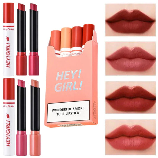 Heng Fang Hey Girl Wonderful Smoke Tube Lipstick – Long-Lasting Matte Finish 4PCs set