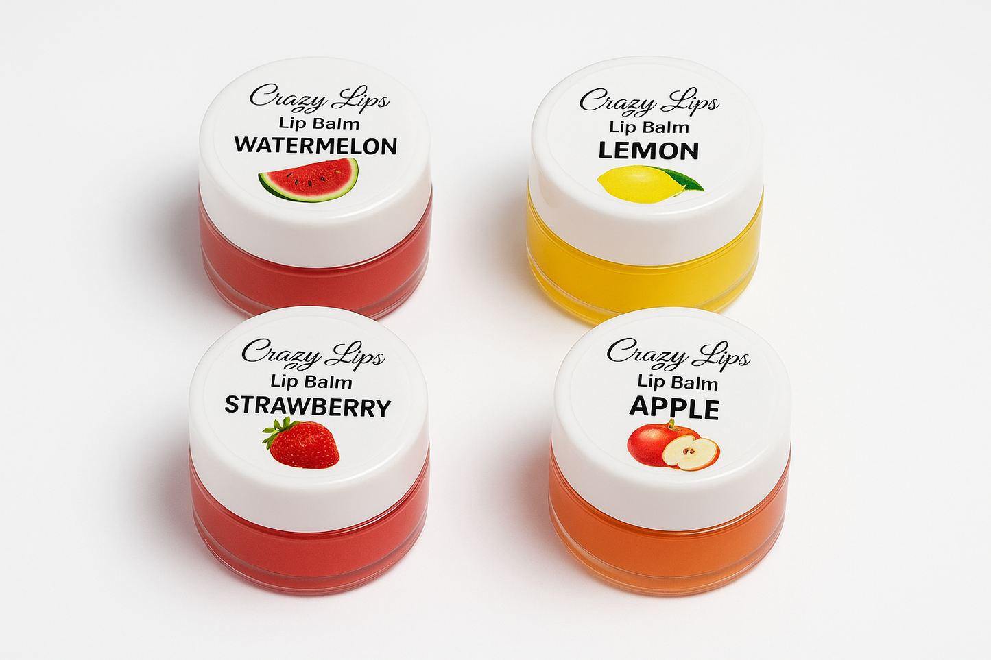 Crazy Lips Fruit Lip Balm Set – Peach, Watermelon, Lemon & Strawberry | Natural Moisturizing Lip Care for Soft, Glossy Lips