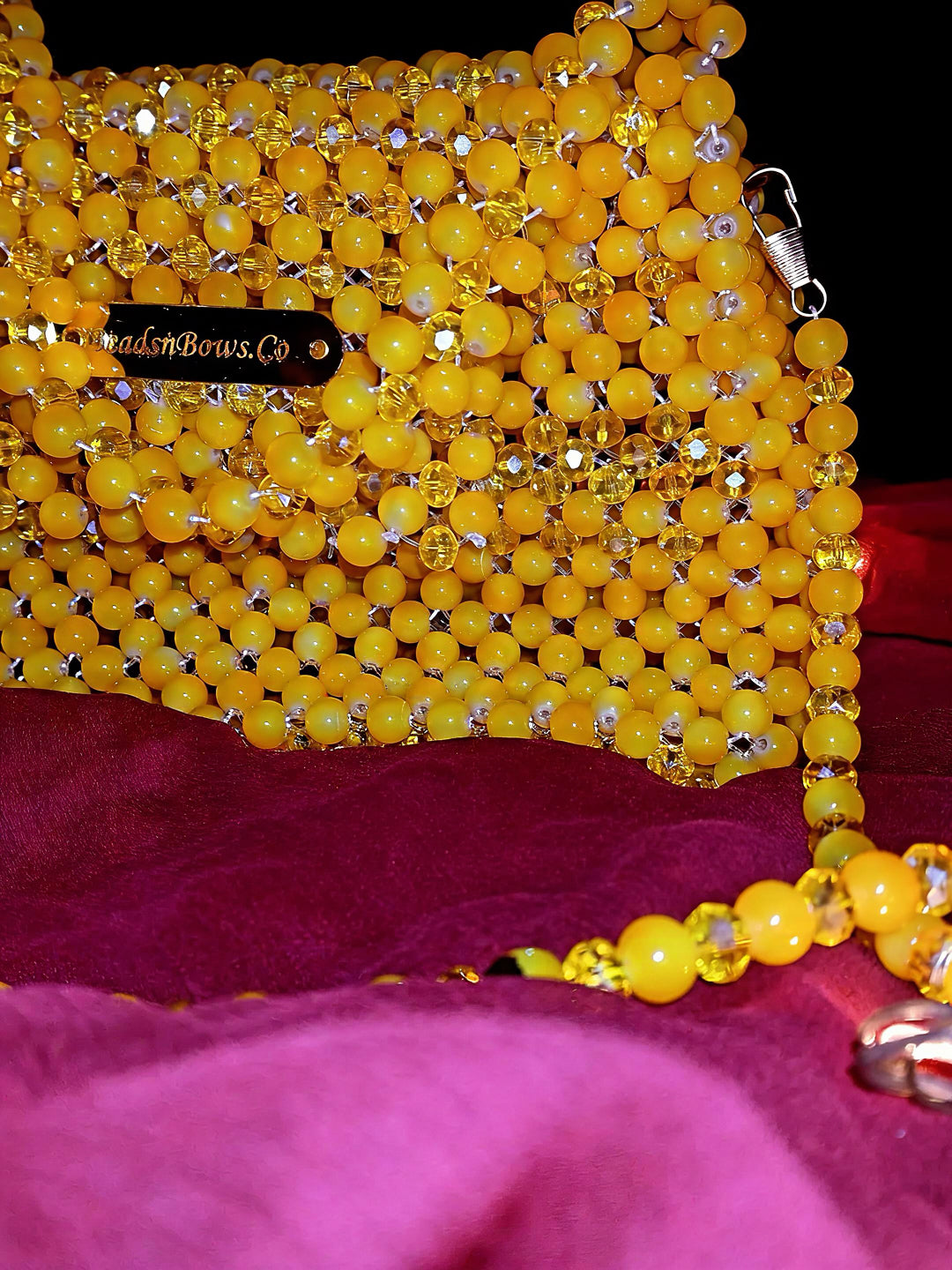 Handmade Beaded Bag – Premium Glass & Yellow Marble Beads | Luxury Fashion Purse | Elegant Handmade Clutch for Women | Bridal, Party & Casual Use