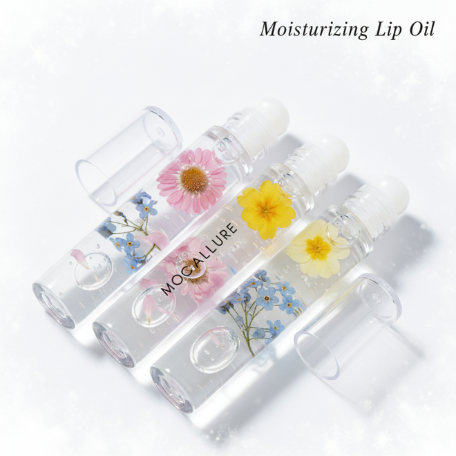 Flower Infused Moisturizing Lip Oil for Dry | High-Shine Moisturizing Roller Lip Balm for Chapped Lips