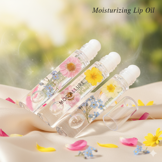 Flower Infused Moisturizing Lip Oil for Dry | High-Shine Moisturizing Roller Lip Balm for Chapped Lips
