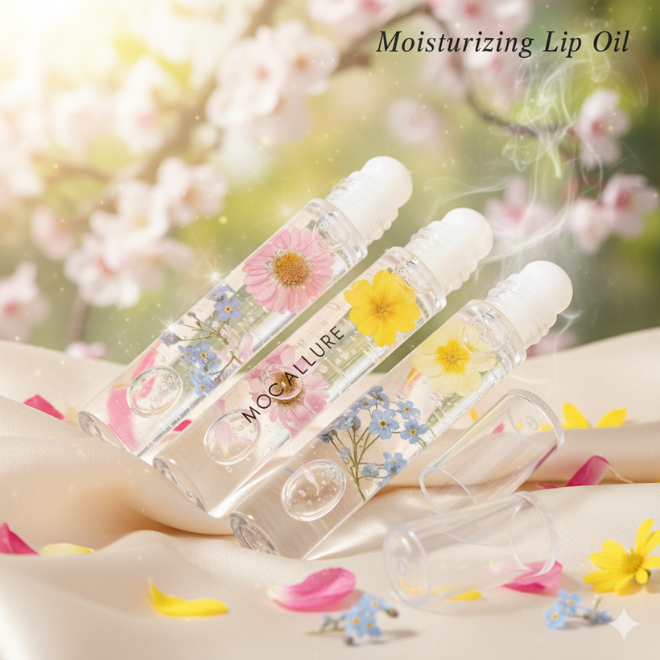 Flower Infused Moisturizing Lip Oil for Dry | High-Shine Moisturizing Roller Lip Balm for Chapped Lips
