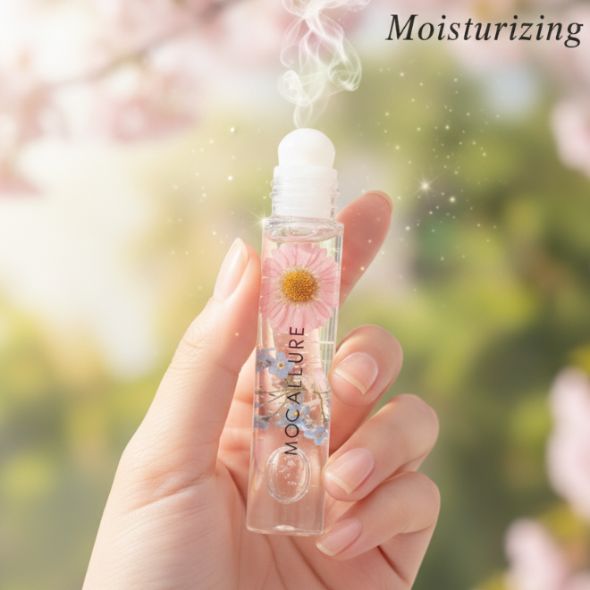 Flower Infused Moisturizing Lip Oil for Dry | High-Shine Moisturizing Roller Lip Balm for Chapped Lips