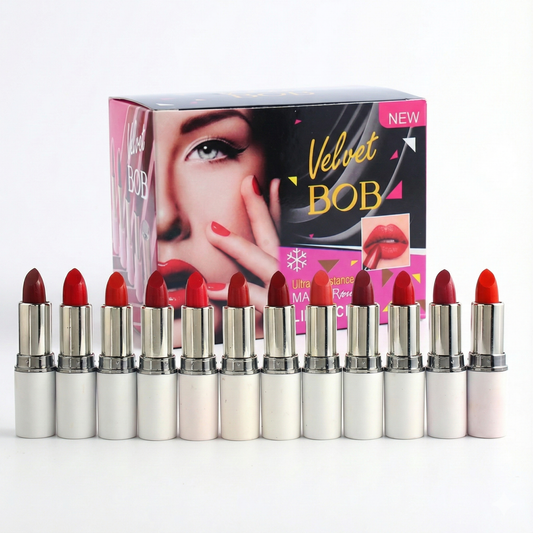 BOB Matte Lipstick | Long Lasting Waterproof Lip Color | Soft Velvet Finish | Non-Drying Formula 12PCs Pack