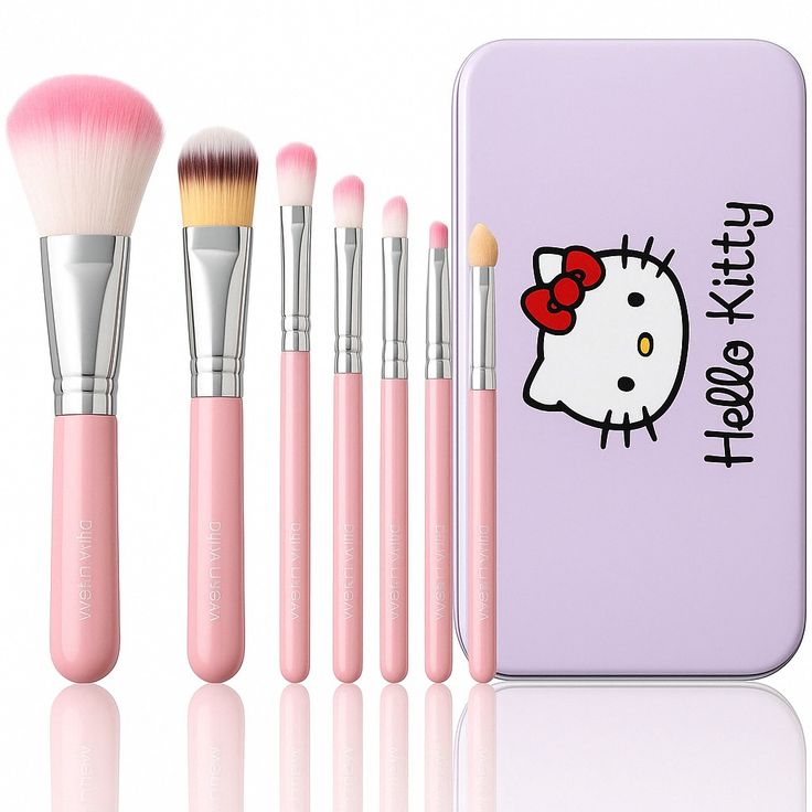 Hello Kitty Makeup Brushes Set – Soft Premium Cosmetic Brush Kit | Cute Pink Beauty Tools for Blending, Contouring & Eye Makeup