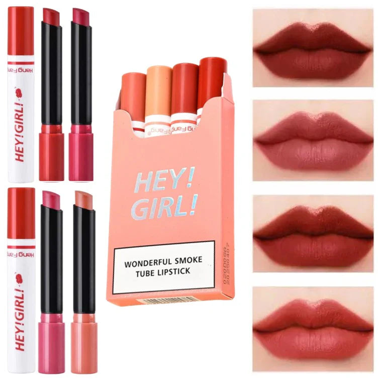 Heng Fang Hey Girl Wonderful Smoke Tube Lipstick – Long-Lasting Matte Finish 4PCs set