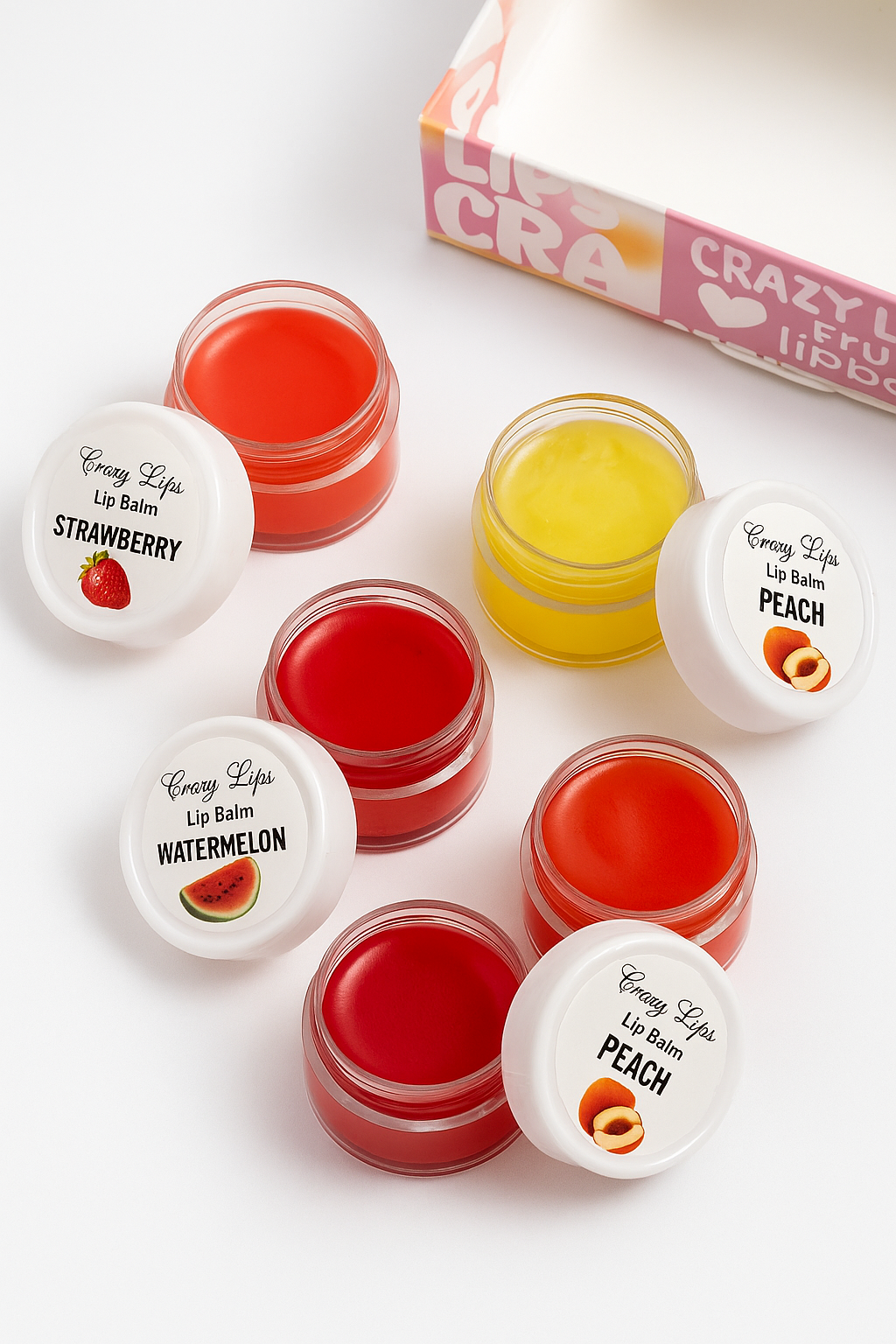 Crazy Lips Fruit Lip Balm Set – Peach, Watermelon, Lemon & Strawberry | Natural Moisturizing Lip Care for Soft, Glossy Lips
