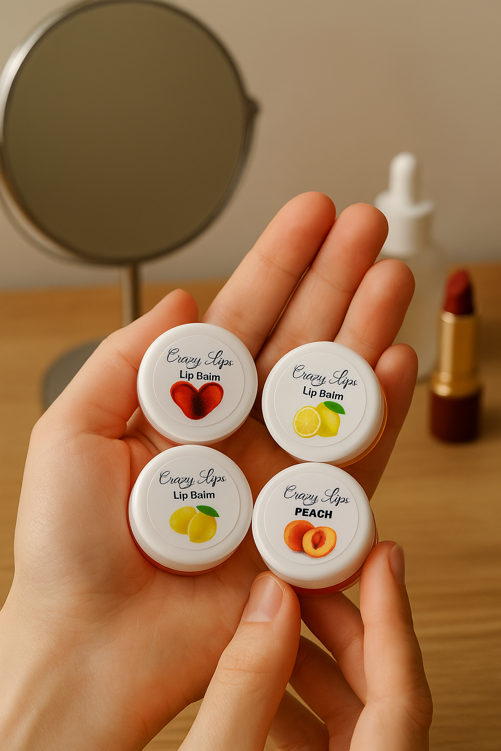 Crazy Lips Fruit Lip Balm Set – Peach, Watermelon, Lemon & Strawberry | Natural Moisturizing Lip Care for Soft, Glossy Lips