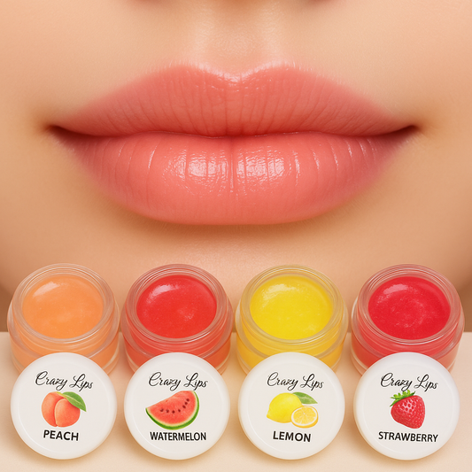 Crazy Lips Fruit Lip Balm Set – Peach, Watermelon, Lemon & Strawberry | Natural Moisturizing Lip Care for Soft, Glossy Lips