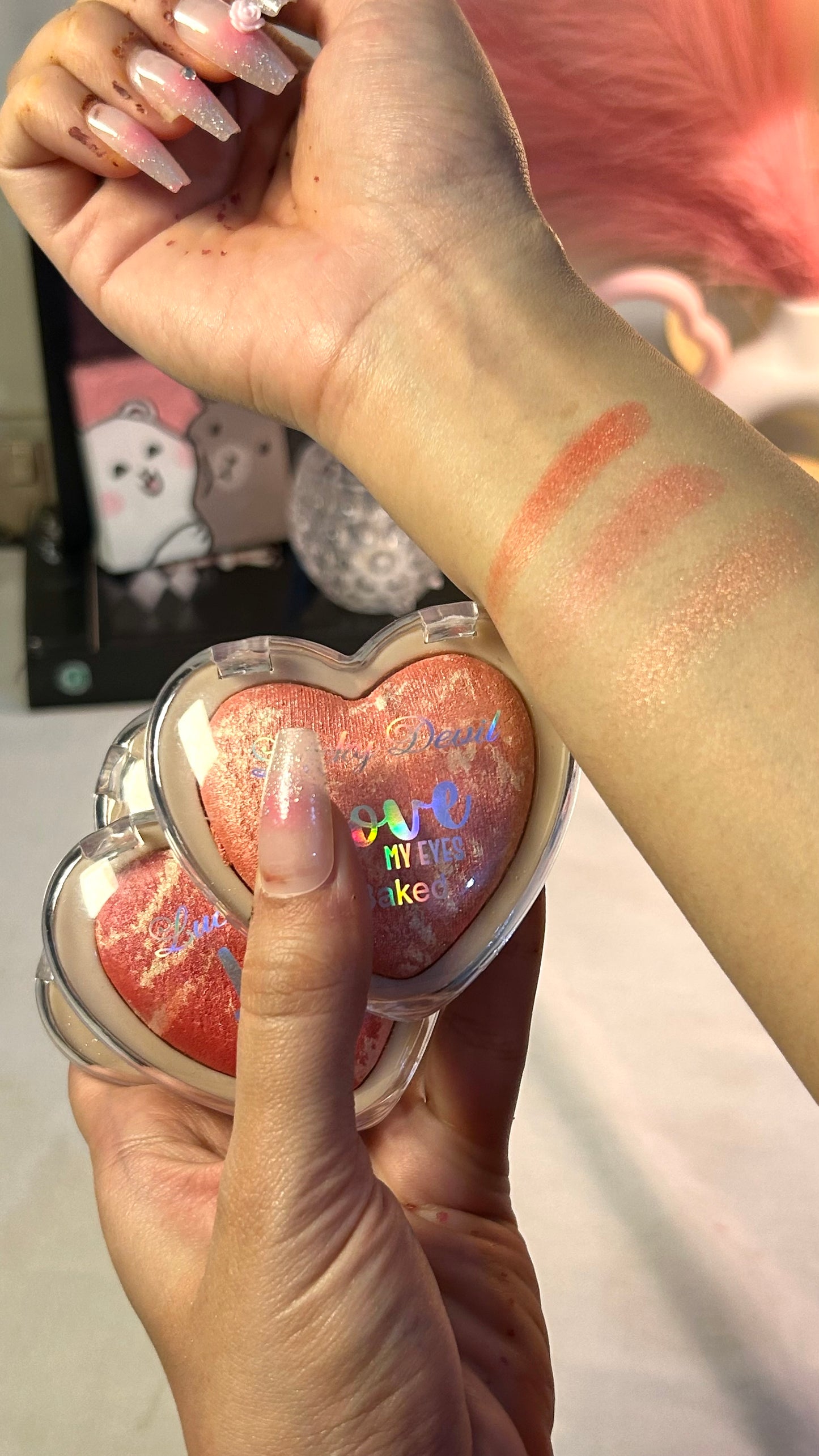Heart-Shaped Baked Blush Palette – Shimmer Glow Cheek Tint | Long-Lasting Marble Blush for Natural Pink Glow | Love Collection Beauty Makeup