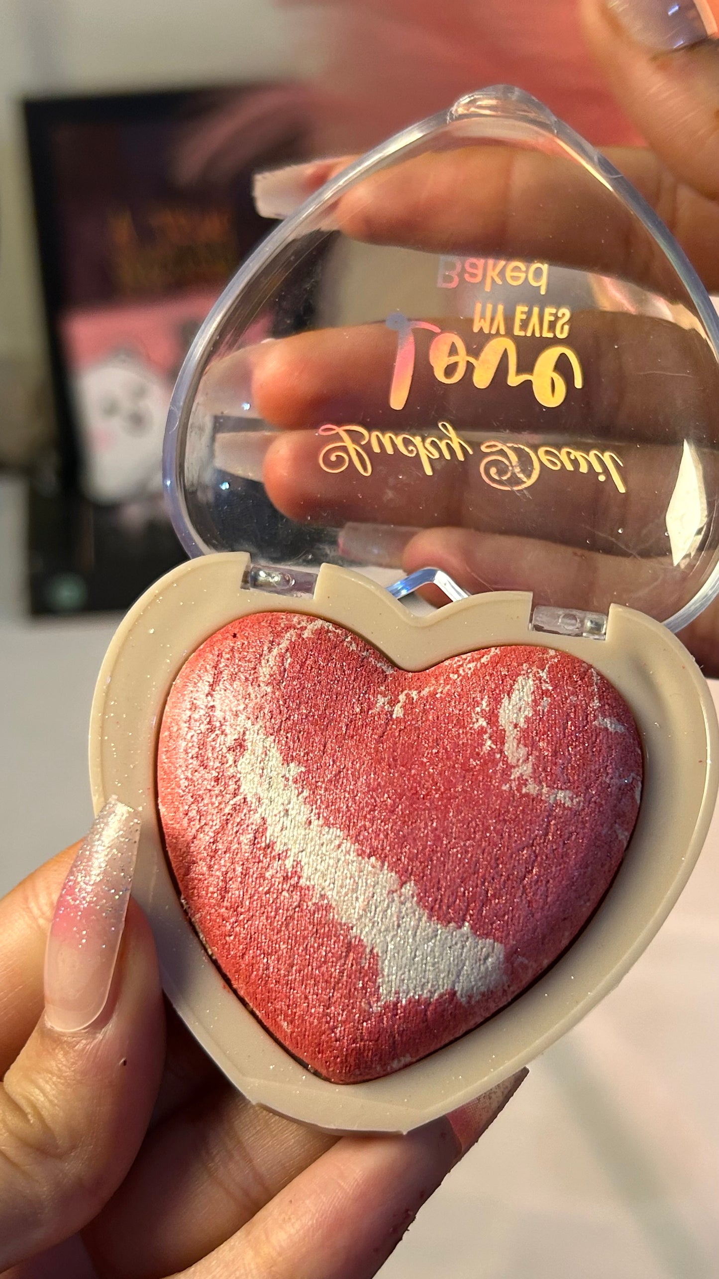Heart-Shaped Baked Blush Palette – Shimmer Glow Cheek Tint | Long-Lasting Marble Blush for Natural Pink Glow | Love Collection Beauty Makeup