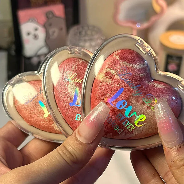 Heart-Shaped Baked Blush Palette – Shimmer Glow Cheek Tint | Long-Lasting Marble Blush for Natural Pink Glow | Love Collection Beauty Makeup