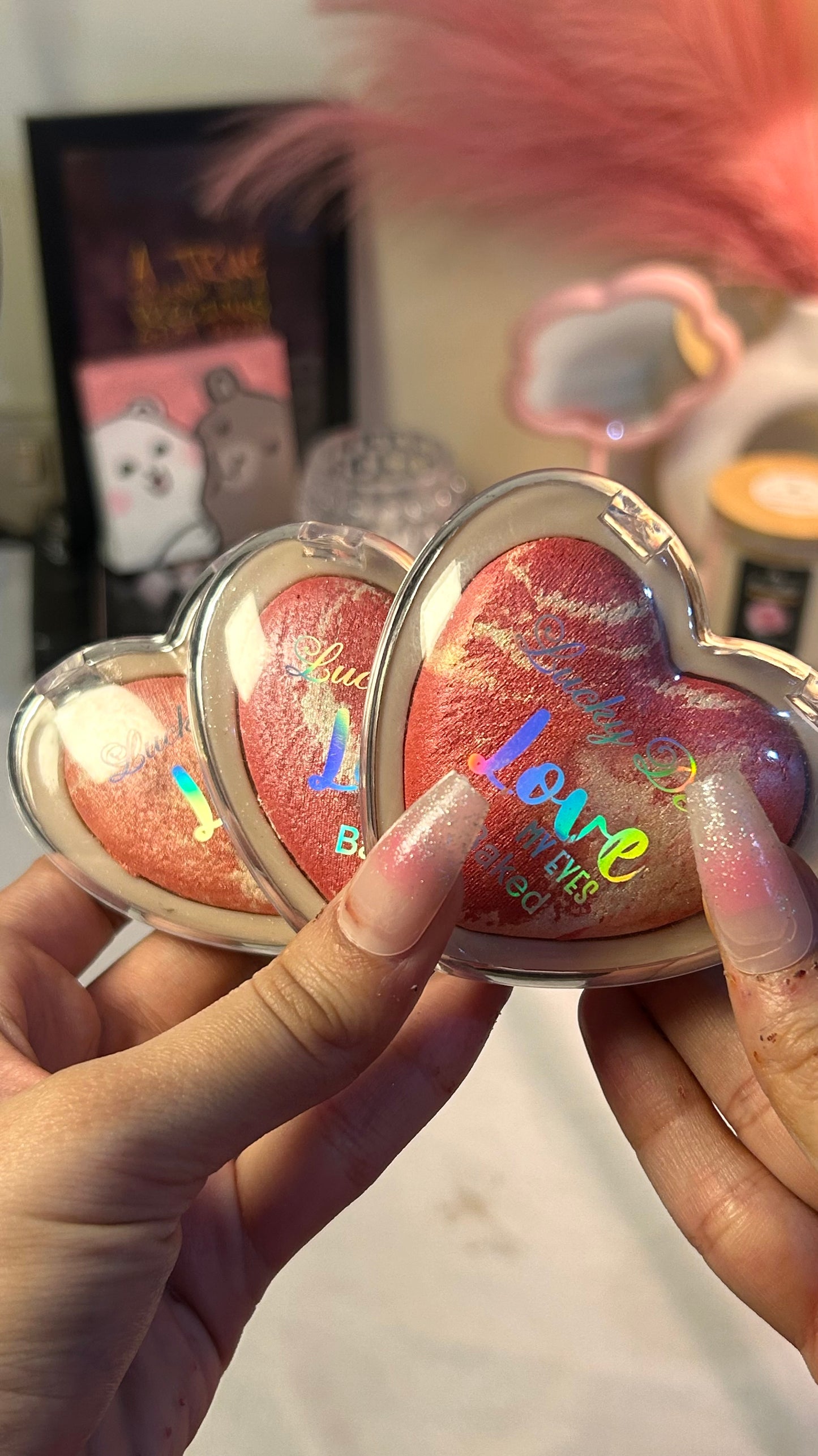 Heart-Shaped Baked Blush Palette – Shimmer Glow Cheek Tint | Long-Lasting Marble Blush for Natural Pink Glow | Love Collection Beauty Makeup