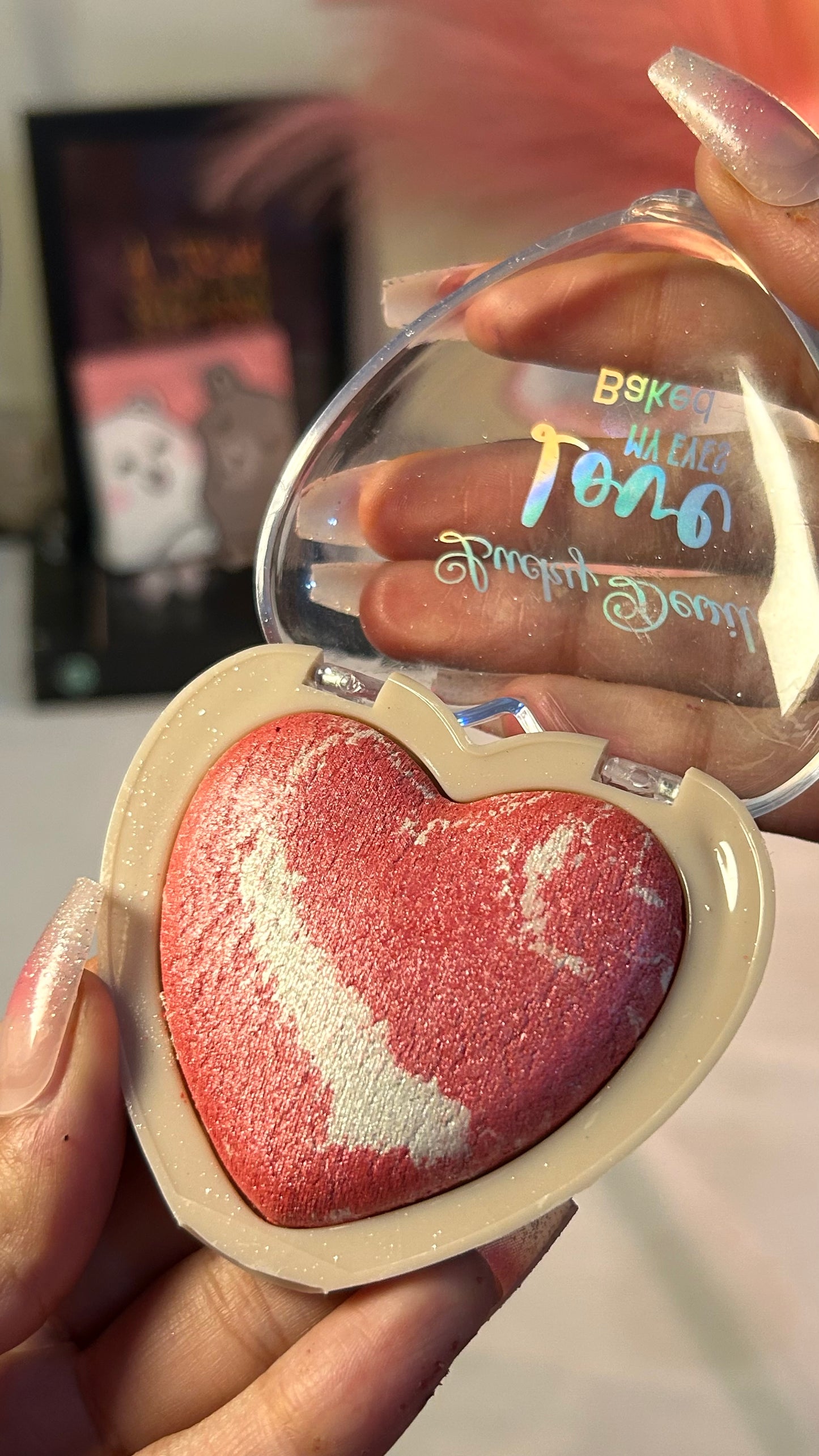 Heart-Shaped Baked Blush Palette – Shimmer Glow Cheek Tint | Long-Lasting Marble Blush for Natural Pink Glow | Love Collection Beauty Makeup