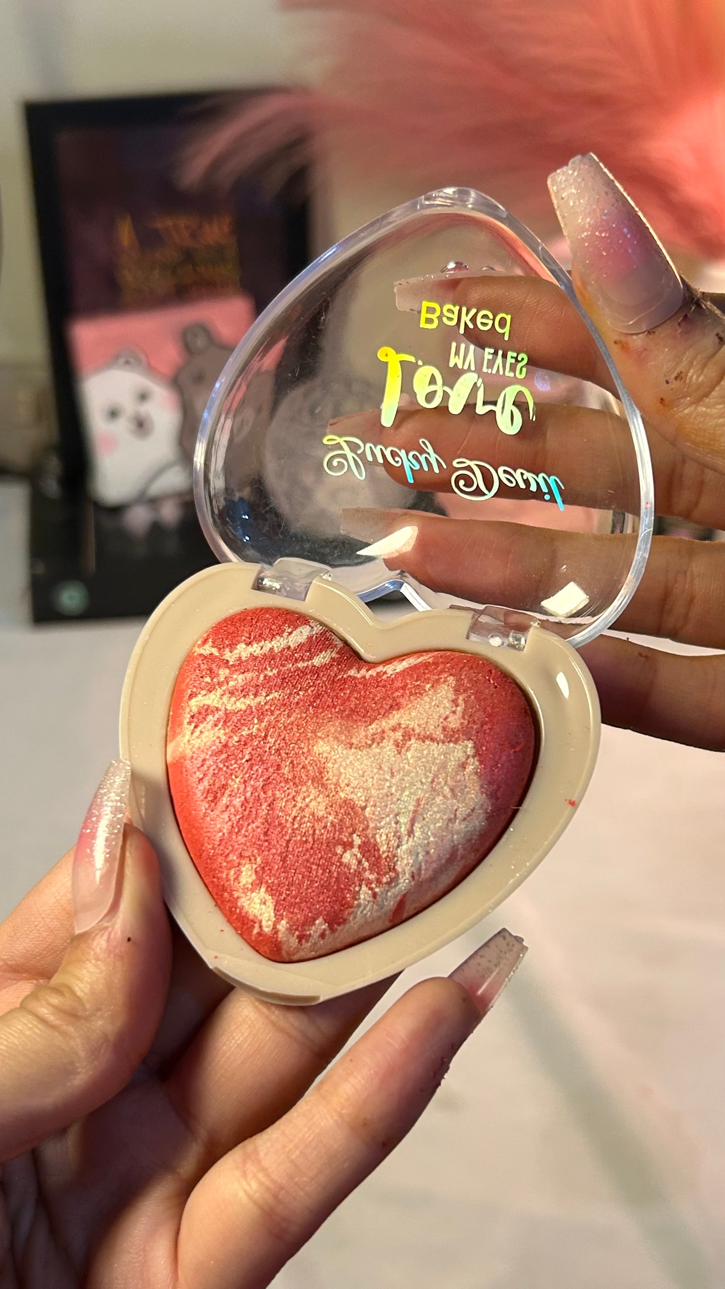 Heart-Shaped Baked Blush Palette – Shimmer Glow Cheek Tint | Long-Lasting Marble Blush for Natural Pink Glow | Love Collection Beauty Makeup